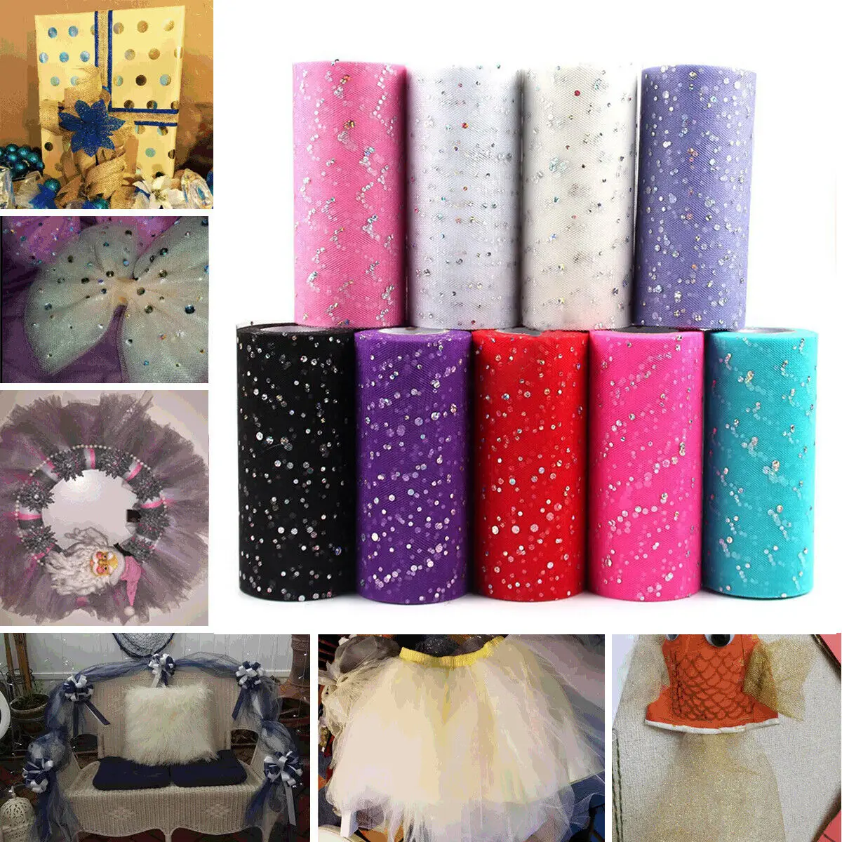 7 шт. Тюль в рулоне 10 ярдов 15 см Блестящие Блестки