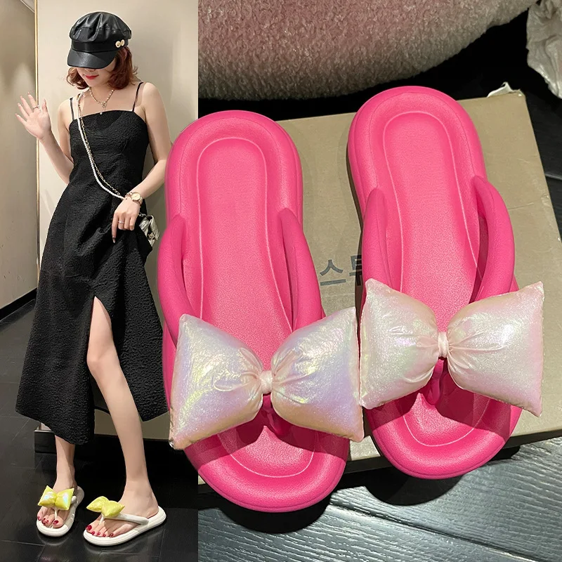 

Шлепанцы женские резиновые, низкие сланцы, с бантом-бабочкой, мягкая пляжная обувь, 2023