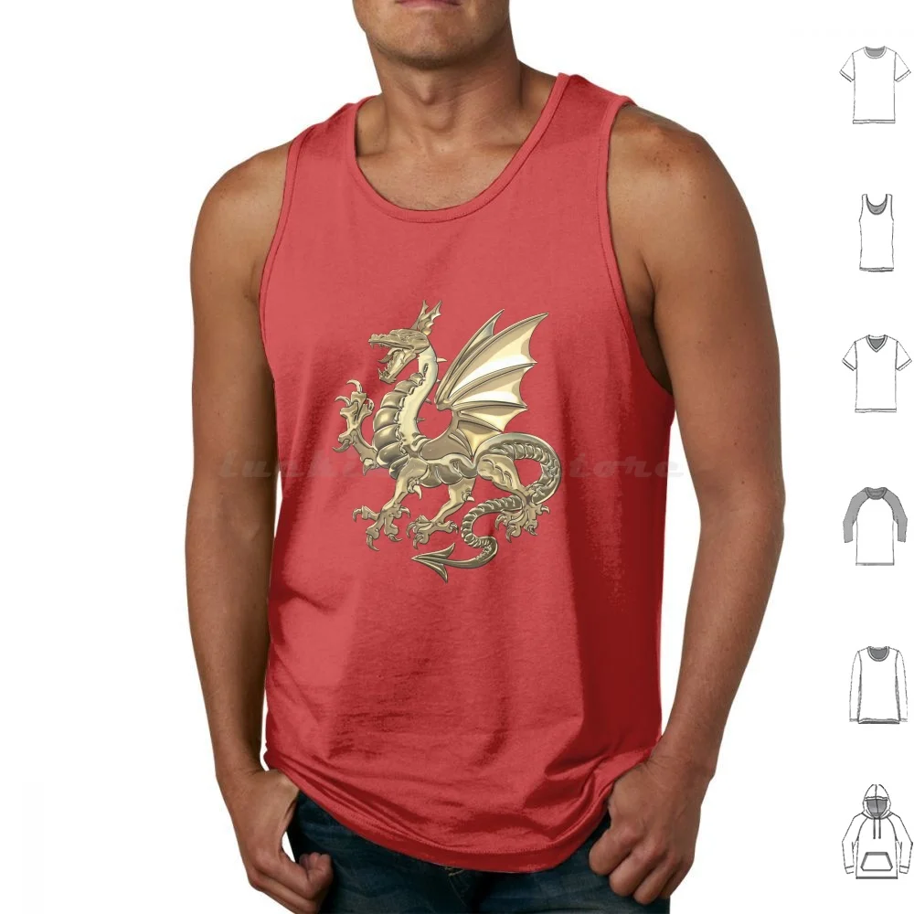 

Gold Winged Norse Dragon-Icelandic Viking Landvaettir Over Red Velvet Tank Tops Print Cotton Collection By Serge