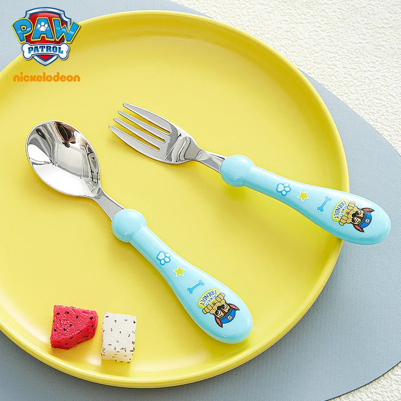 

2023 Genuine PAW Patrol 2pcs Cartoon Kids Spoon Fork Set Dessert CHASE SKYE Baby Gadgets Feed Kid Children's Cutlery Toy Doll