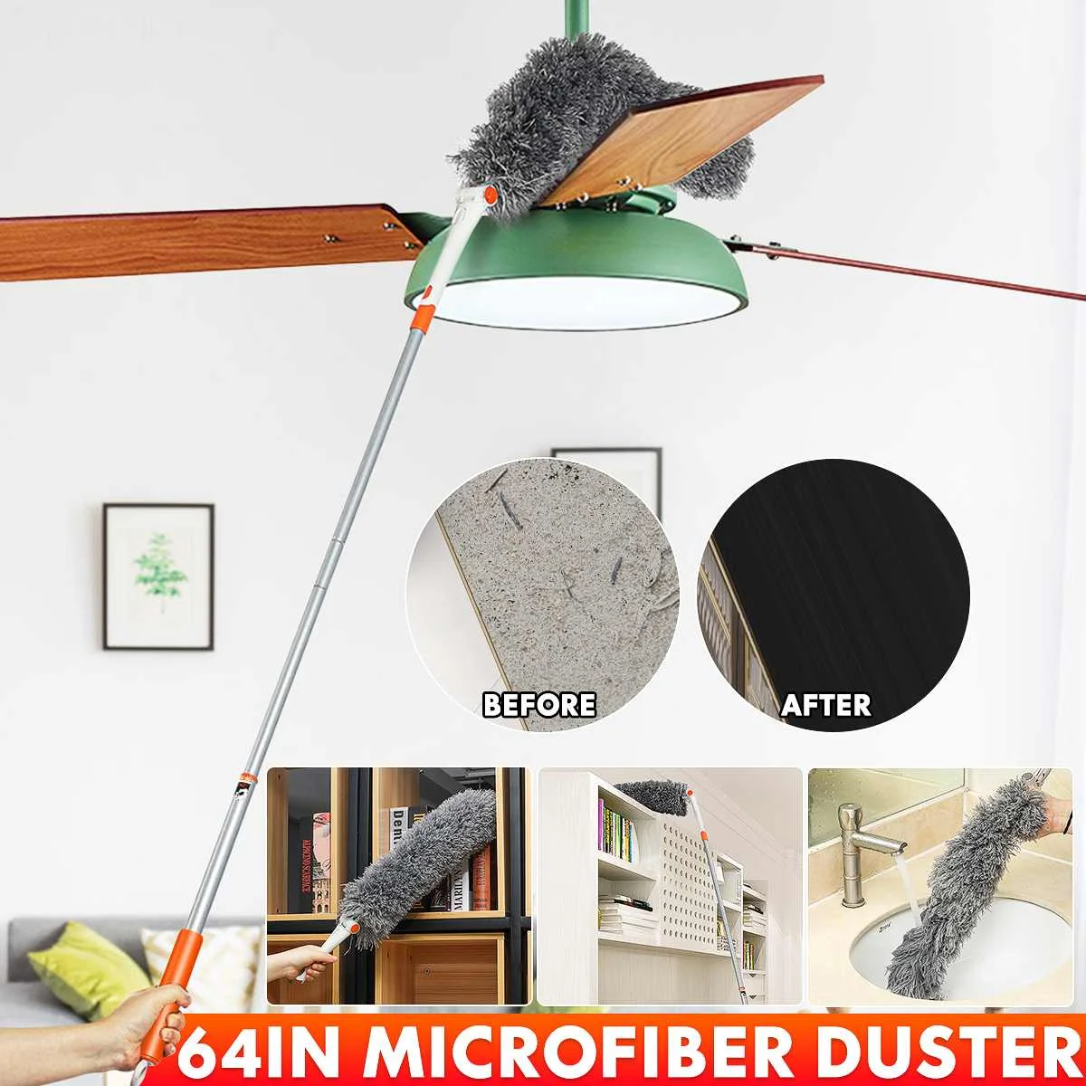 

64in Microfiber Duster Long Extendable Duster Cleaner Brush Telescopic Catcher Mites Gap Dust Removal Dusters Home Cleaning Tool