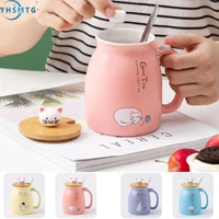 cute ceramic milk cup lid cow spoon straw cute coffee cup tea couple gift friends drink coffee mug yhsmtg kitchen dining room
