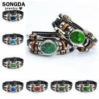 computer circuit board bracelet glass cabochon punk multilayer snap button leather bracelets bangles men women wristband gifts