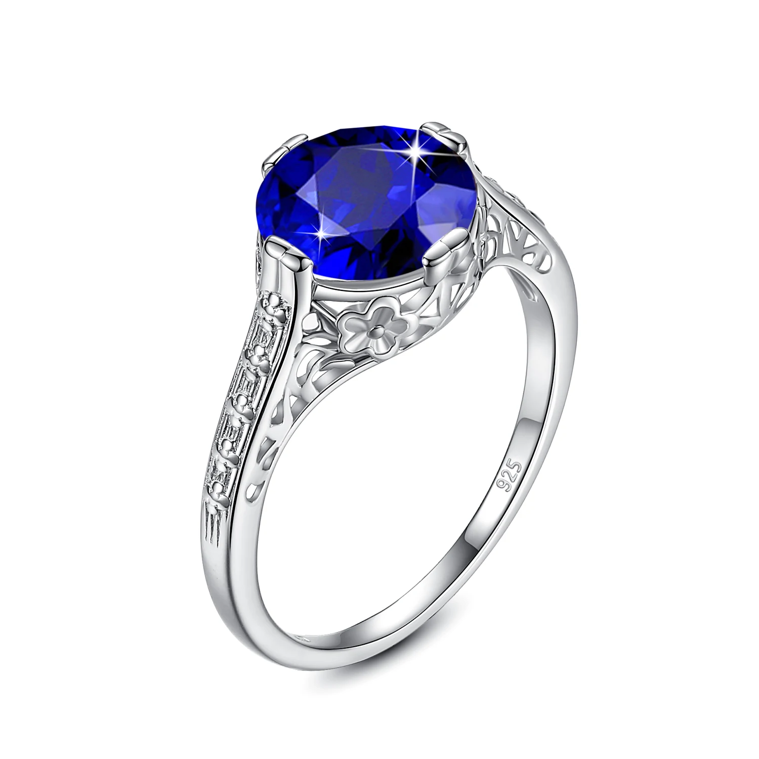 

Szjinao Flower Pattern Round Real 925 Sterling Silver Ring For Woman White Gold Handmade Sapphire Banquet Party Fine Jewelry