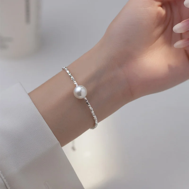 Корейский модный серебряный браслет с жемчугом, Блестящий ИзысканныйПростой женский роскошный изящный ювелирный аксессуар, подарок на свадьбу