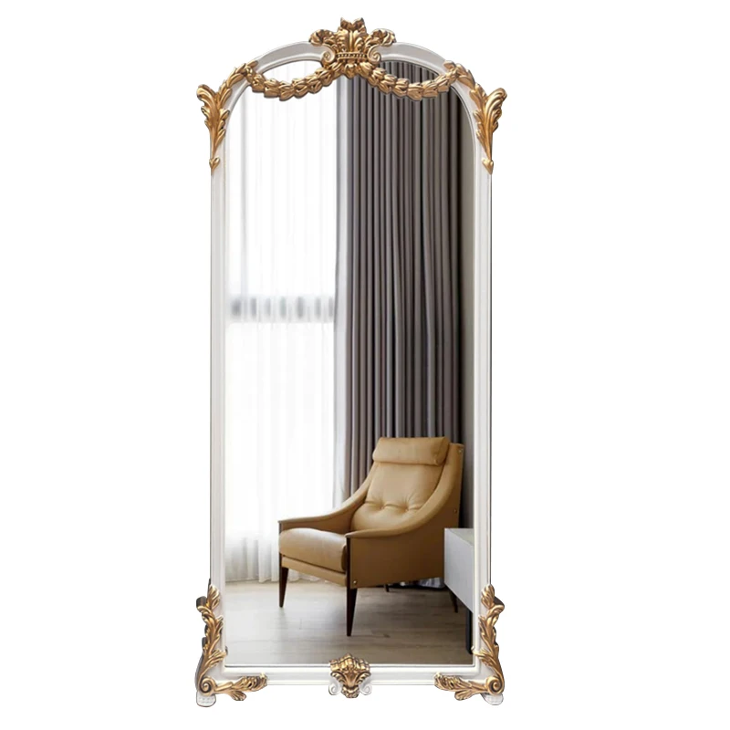 

European style retro carved full body mirror bedroom floor mirror living room home French American antique dressing mirror