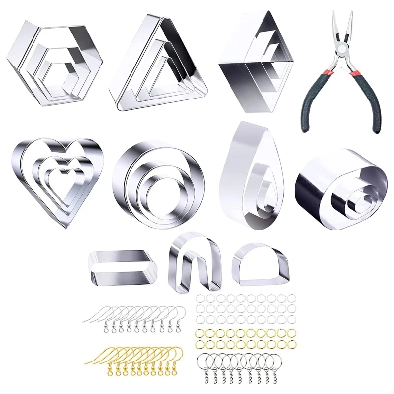 

24 Pcs Polymer Clay Cutters Geometric Shape Stainless Steel Cutters Clay Earring Cutters with Earring Cards and Hooks