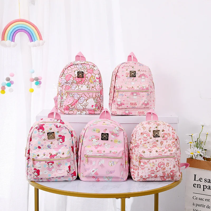 

Sanrio Hello Kitty Melody Kulomi Backpack College Y2k Bag Cartoon Melody Cinnamoroll Student Schoolbag Anime Girls School Bag