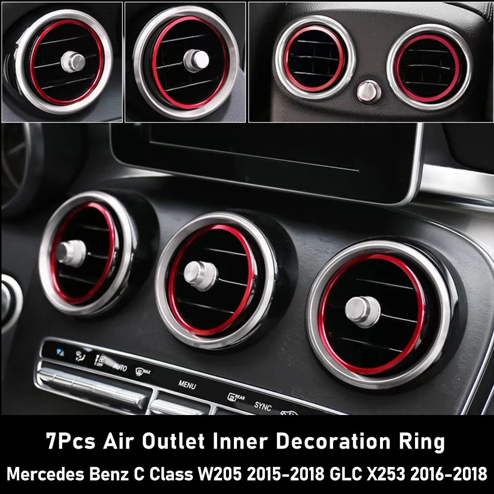 

7 шт., декоративные кольца для вентиляционных отверстий автомобиля Mercedes Benz C Class W205 GLC 2015-2018