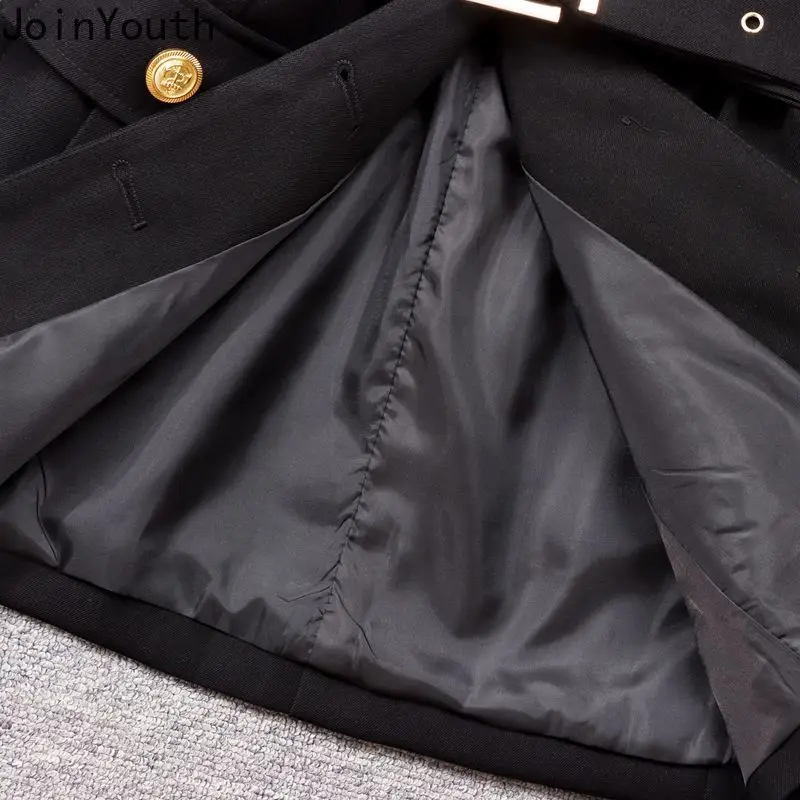 Женский костюм из двух предметов зимняя двубортная куртка-туника с пряжкой