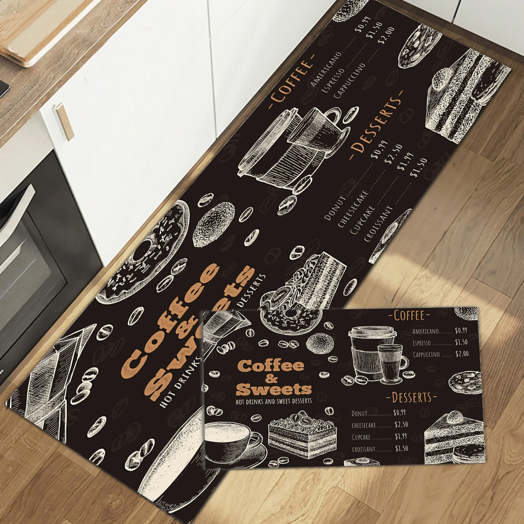 

Kitchen Black Carpet Bedroom Floor Home Entrance Bathroom Anti-Slip Doormat Rug Children's Tatami Long Mat Decoration