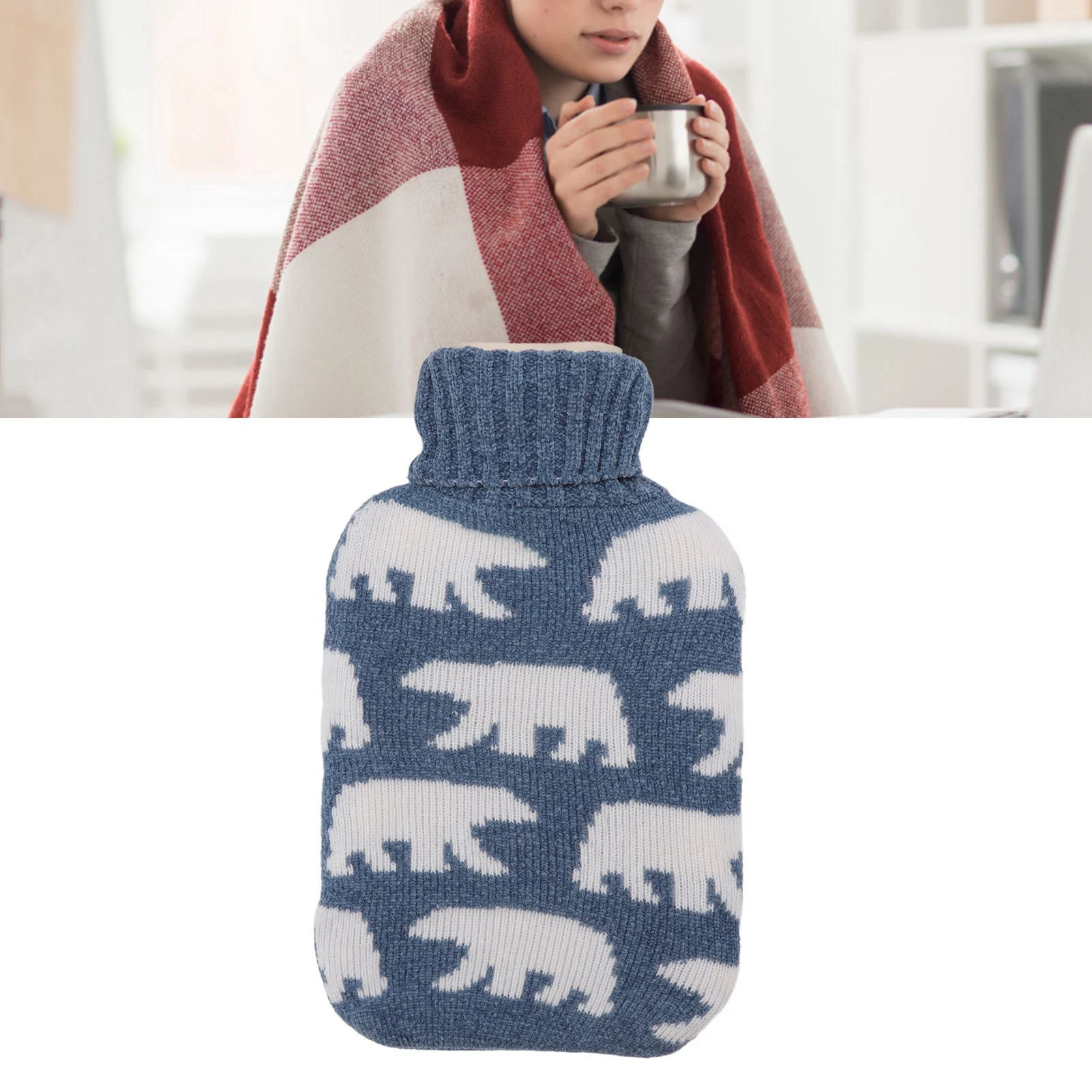 2000 мл бутылка горячей воды мешок с мягкой вязаным чехлом для шеи плечо теплый