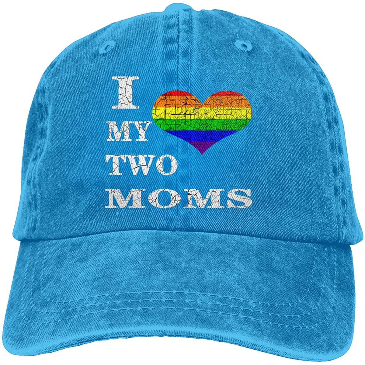 

Hats For Women I Love My Two Moms Sports Denim Cap Adjustable Unisex Plain Baseball Cowboy Snapback Hat
