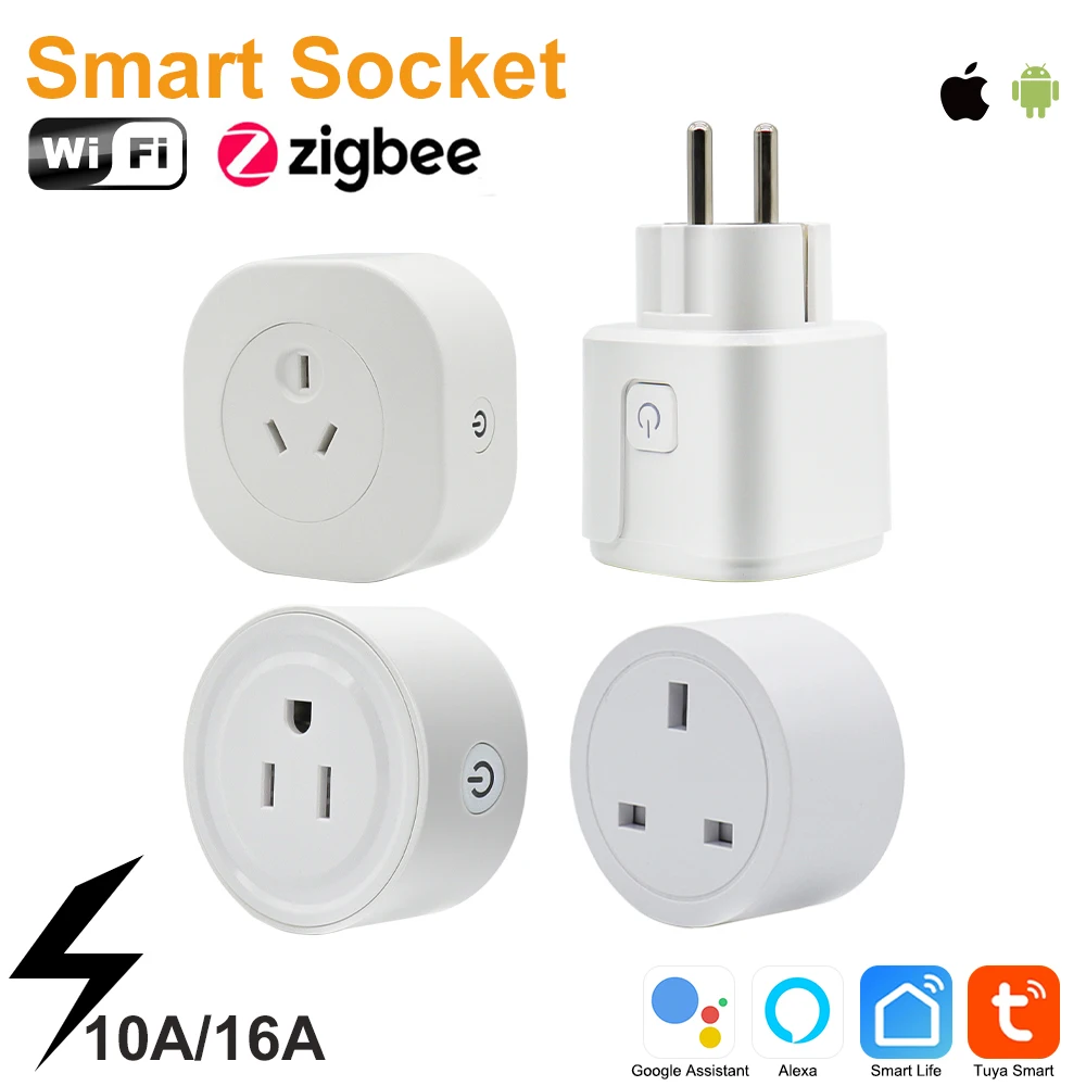 

Tuya APP Control Socket EU US UK AU Plug 16A 10A Power Outlet Wifi Zigbee Smart Life Alexa Google Assistant Alice Voice Control