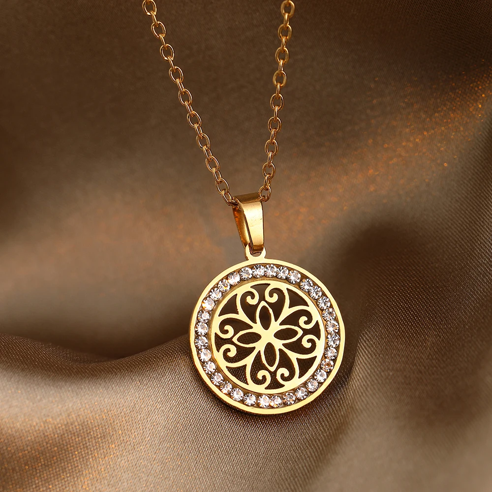 Ожерелье CACANA из нержавеющей стали 316L с винтажным узором, новые ожерелья стразы с кристаллами для женщин, подарки на свадьбу, День святого Валентина