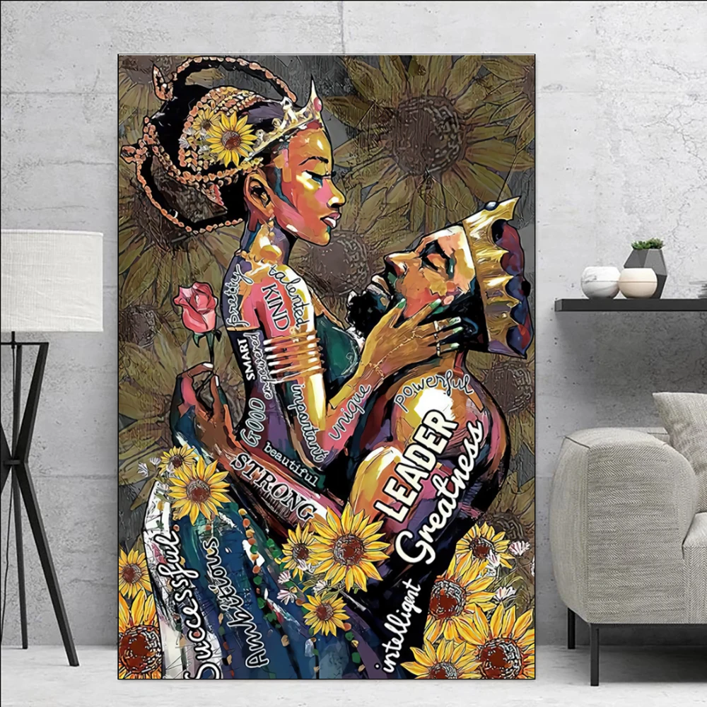 

African Black Man Wall Art Canvas Painting American Man Poster I Am Empowered King Abstract for Living Room Beedroom Home Decor