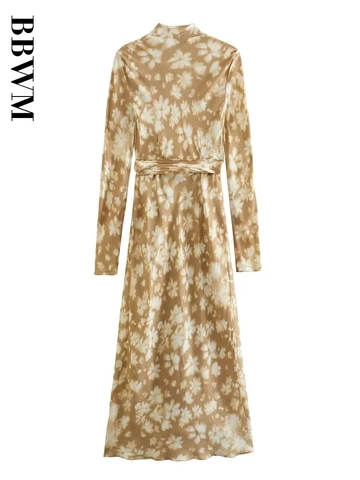 2023 Spring Wrapped Towel Dress Women Fashion High Street Vintage Long Sleeve Print Midi Dresses Ladies Elegant Party Vestidos