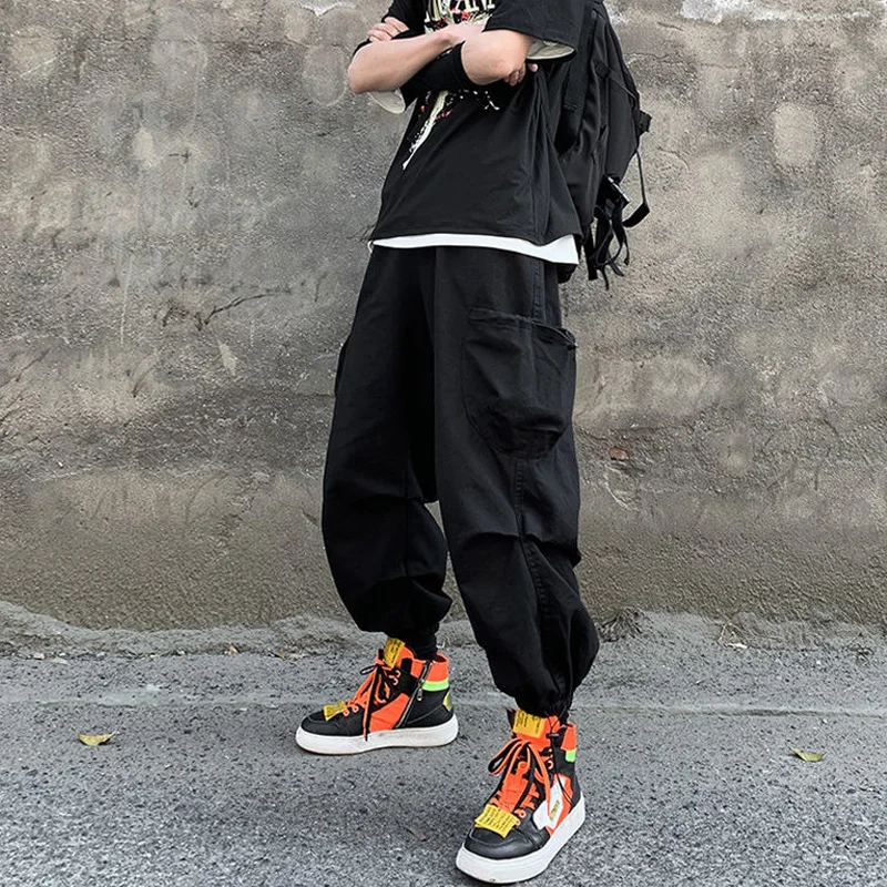 

Джоггеры мужские с карманами, модные штаны-карго в японском стиле Харадзюку, уличные удобные брюки с широкими штанинами, с боковыми карманами, черные армейские зеленые