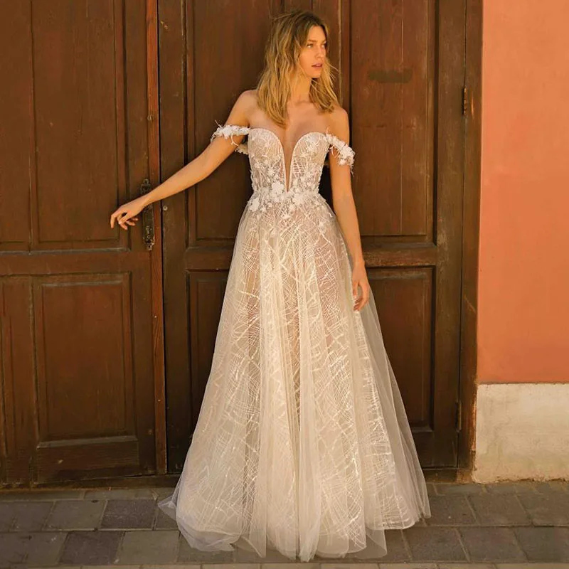 

VIKTORIA Modern Wedding Gown for Bride Sweetheart Off the Shoulder Appliques A-LINE For Women Custom Made Vestidos De Noiva