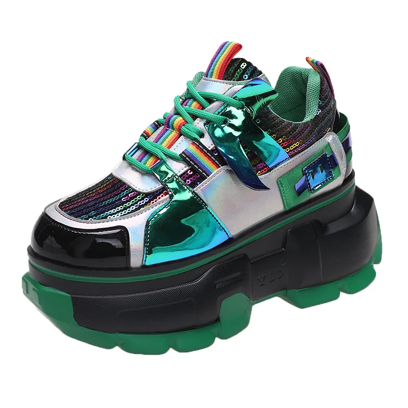 

Женские кроссовки на высокой платформе, весенние модные повседневные кроссовки для папы, спортивные кожаные кроссовки на массивной подошв...