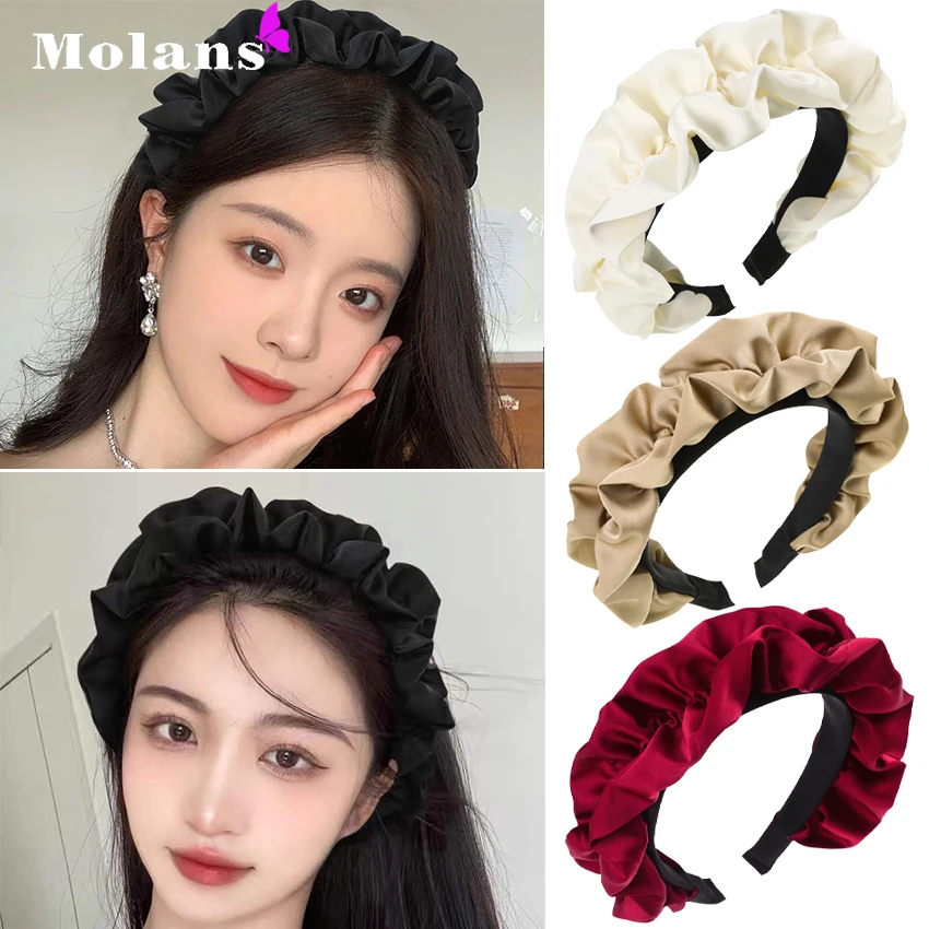

Molan девушки сплошной цвет плиссированные обручи для волос сатин большой круг кишки головная повязка женские головные уборы под макияж аксессуары для волос