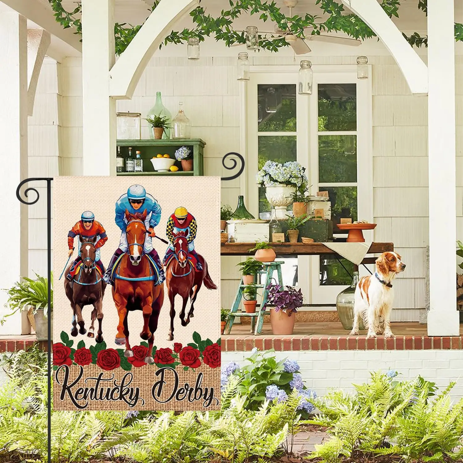 Двойной Садовый флаг Кентукки Дерби 12x18 дюймов бег по розам лошади гонки двор