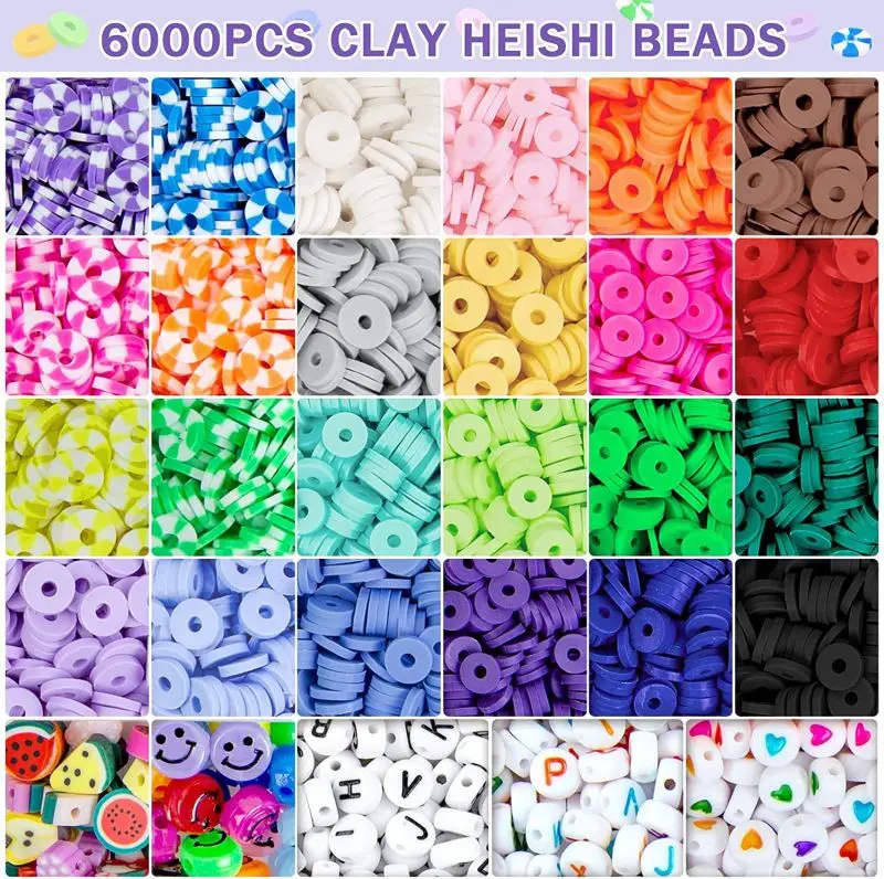 6MM Polymer Clay Flat Beads Set For Jewelry Making Accessories Kit Boho Clay Chips Beads For Bracelet Making Set Children Gifts