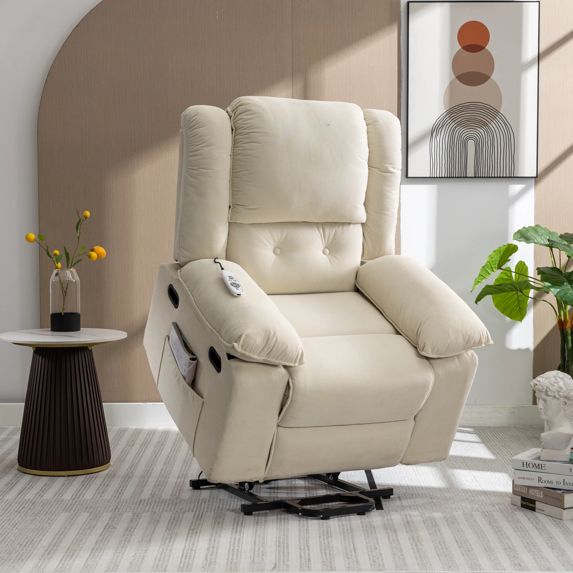 

Кресло для массажа, кресло-подъемник для пожилых людей с регулируемым массажем и функцией подогрева для гостиной, бежевого цвета