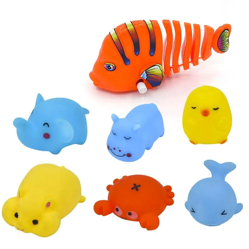 7PCS Vinyl Cat Toy Biteproof Kitten Play Toy Pet Squeaky Toy Wind Up Fish Toy Interective Cat Dog Playing Exercise Accessories