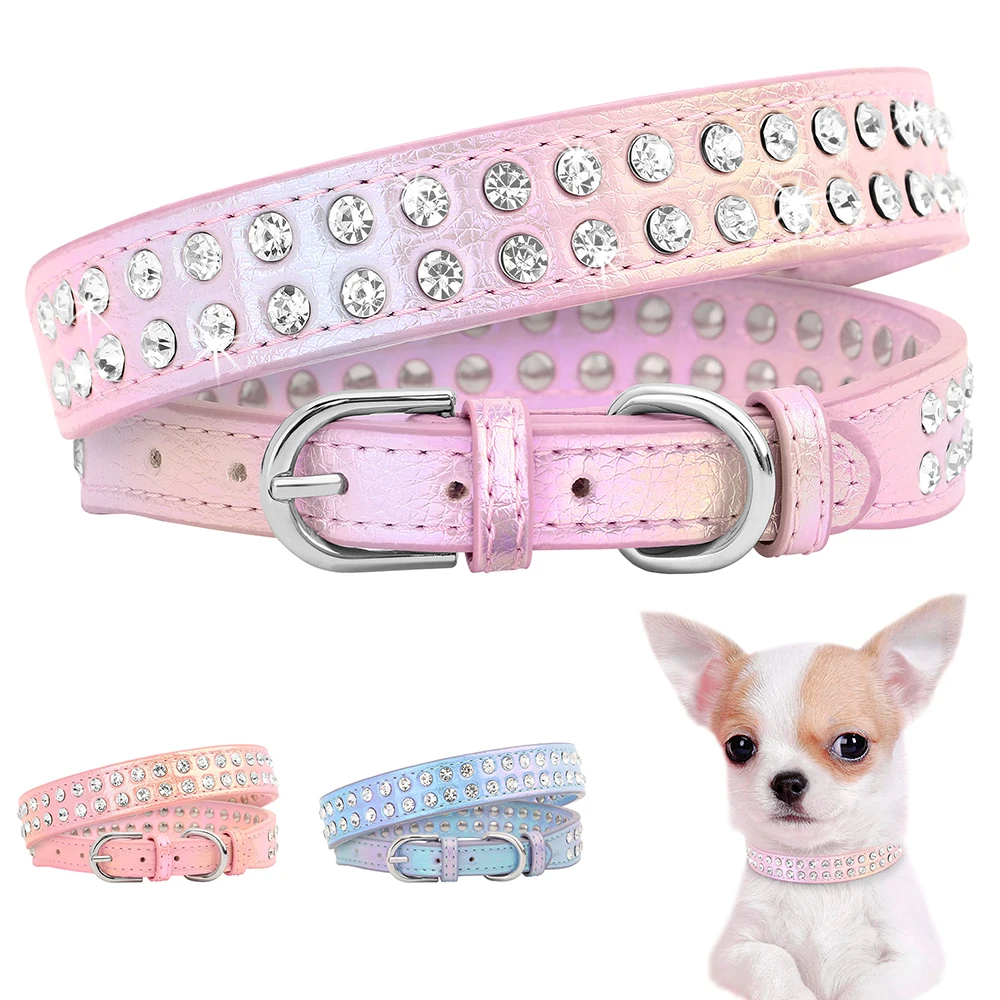 

Rhinestone Dog Collar Shining Diamond Cat Dog Collars Crystal Glitter Puppy Pet Leather Necklace For Small Medium Dogs Chihuahua