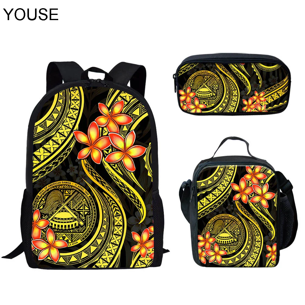 

YOUSE Polynesia Samoan Tribal Design Backpack for Teenagers 3Pcs Set Boys Girls Bookbags with Zipper Schoolbags Cartable