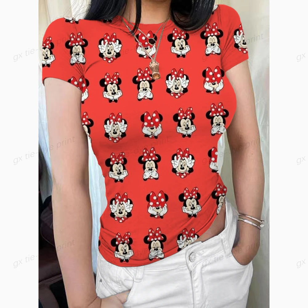 

Футболка Y2K женская с коротким рукавом, пикантная Модная рубашка в Корейском стиле с принтом Диснея Минни Микки, облегающая футболка, летняя одежда