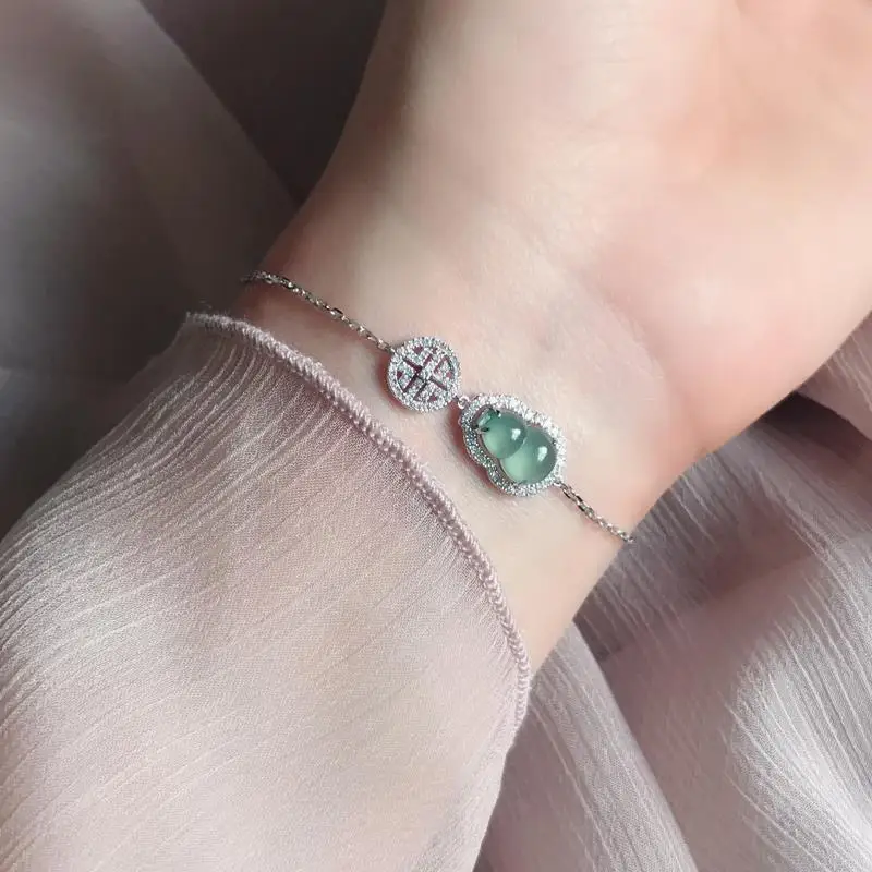 Новый браслет из стерлингового серебра S925 вход в роскошный стиль элегантный высокий ледяной тип стекла бренда полный бриллиантовый изысканный халцедоновый браслет с жадеитовым гурдом.