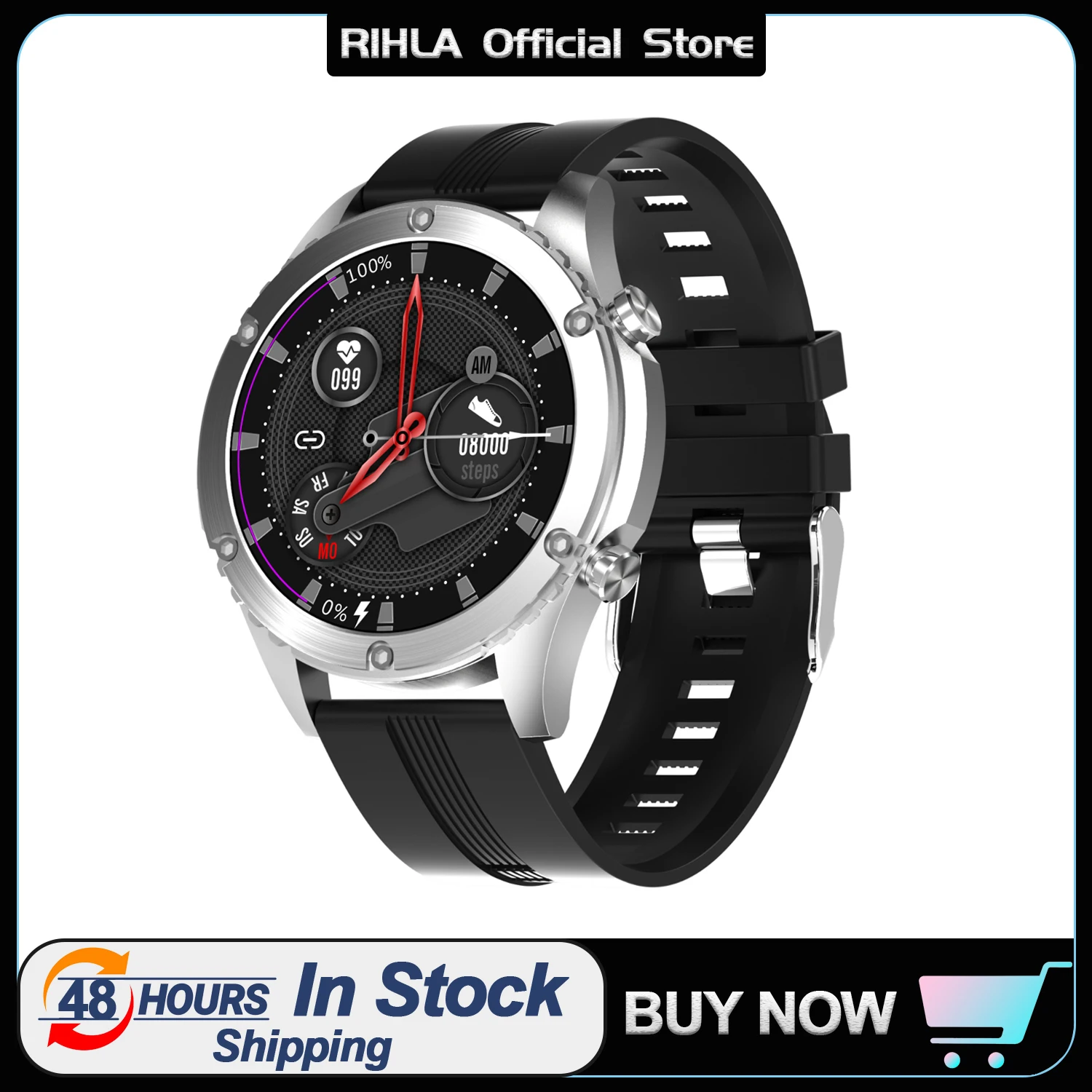 

RIHLA Men Smart Watch Bluetooth Call Sos One-key Help Heart Rate Blood Pressure Blood Oxygen Temperature Monitoring Sport Watch