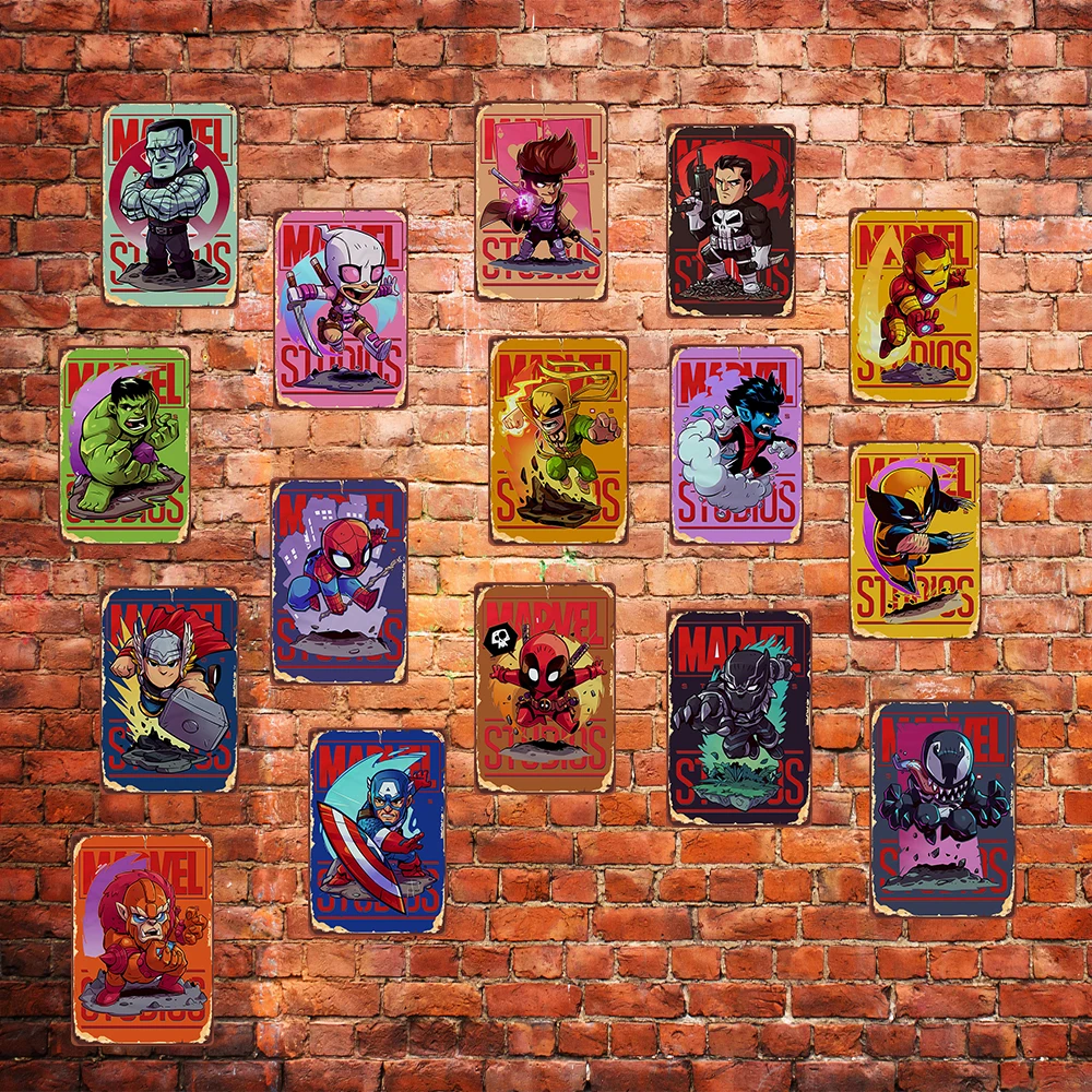 

Marvel Movie Posters Vintage Metal Tin Sign Plaque Decor Cartoon Abstract SpiderMan Iron Man Bar Movie Theater Home Decoration