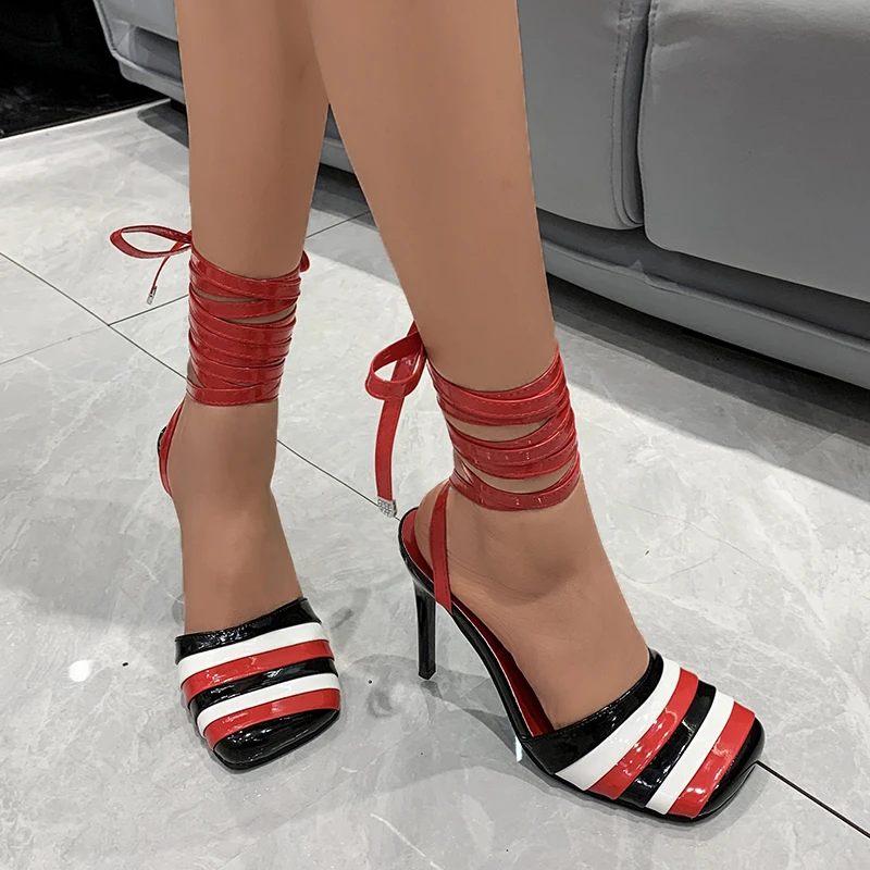 

2020 New Sandals Women's Baotou Roman Plus Size Fashion Sandals High Heels Color Block One Word Strap Women's Sandals