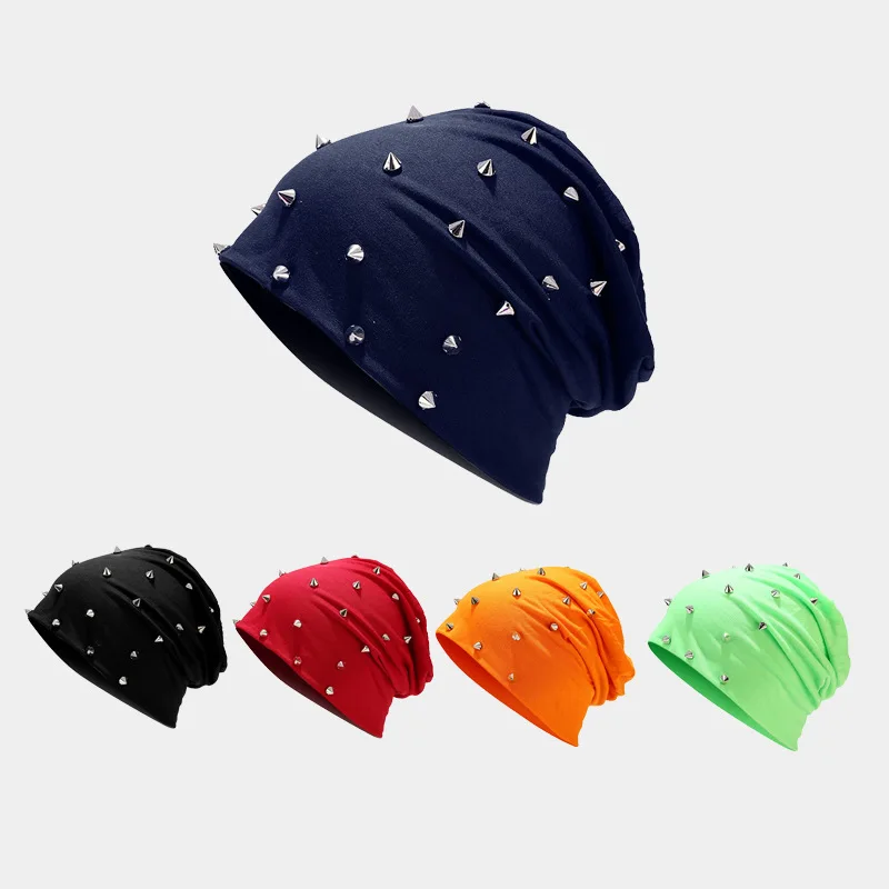 

2022 Cotton Autumn and Winter Metal Thicken Knitted Hat Warm Skullies Cap Beanie Hat for Girl and Women 03