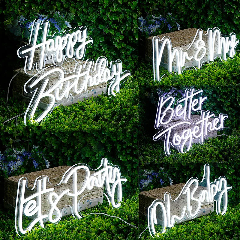 15 Styles Happy Birthday LED Neon Sign Personalized Flex Transparent Acrylic Wall  for Party Wall Decoration Bar Rave Home