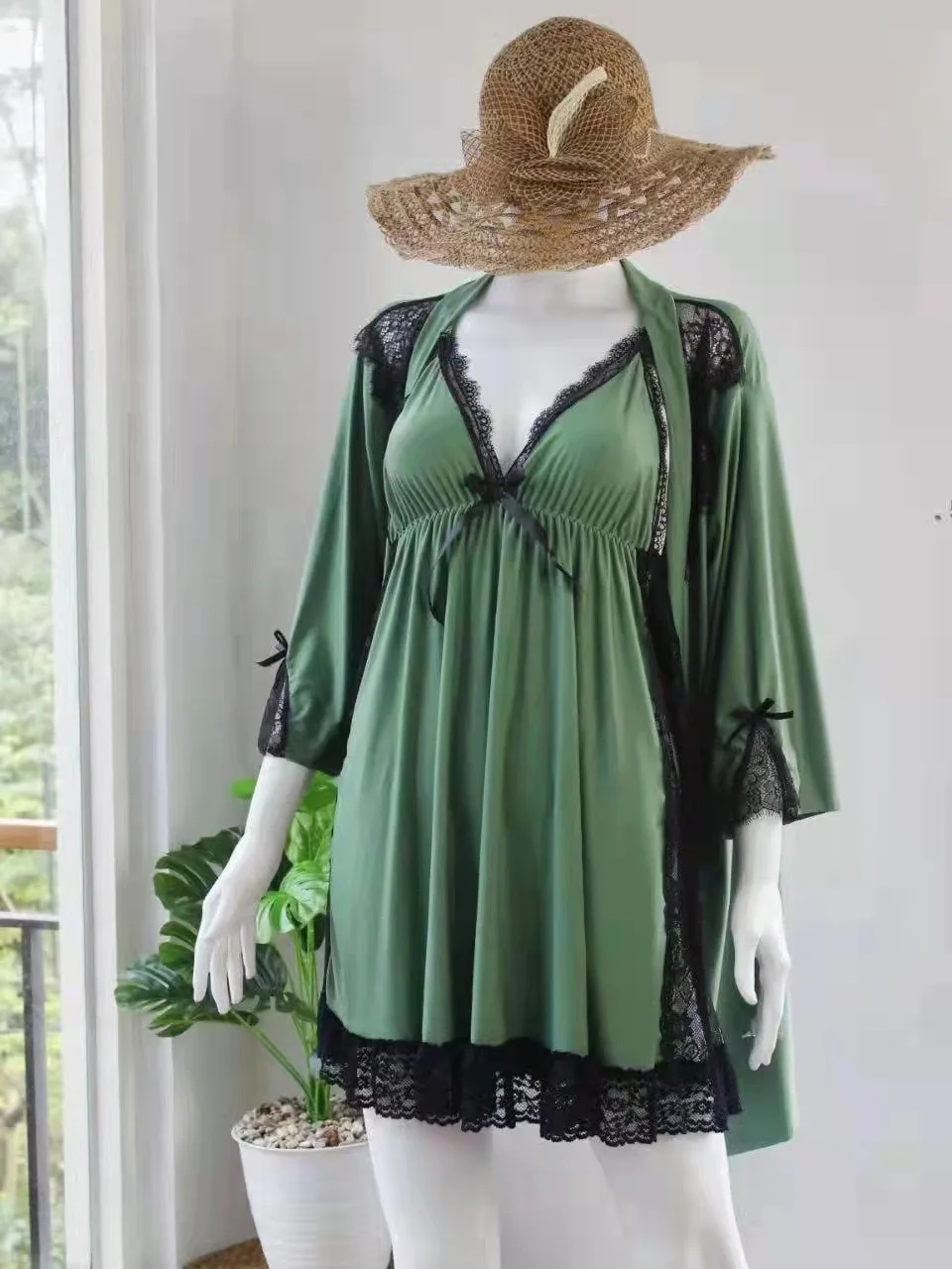 Эротическая одежда для сна рубашки из трех предметов комплект с v-образным