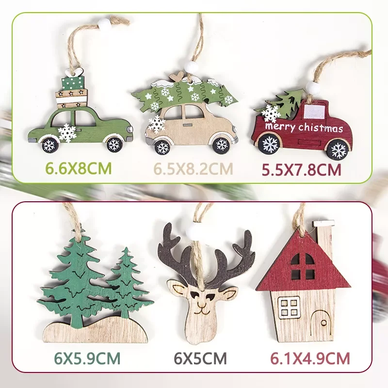 

Navidad Christmas Tree Car Decor Wooden Hanging Pendant Elk Christmas Decorations for Home New Year Noel Birthday Gift