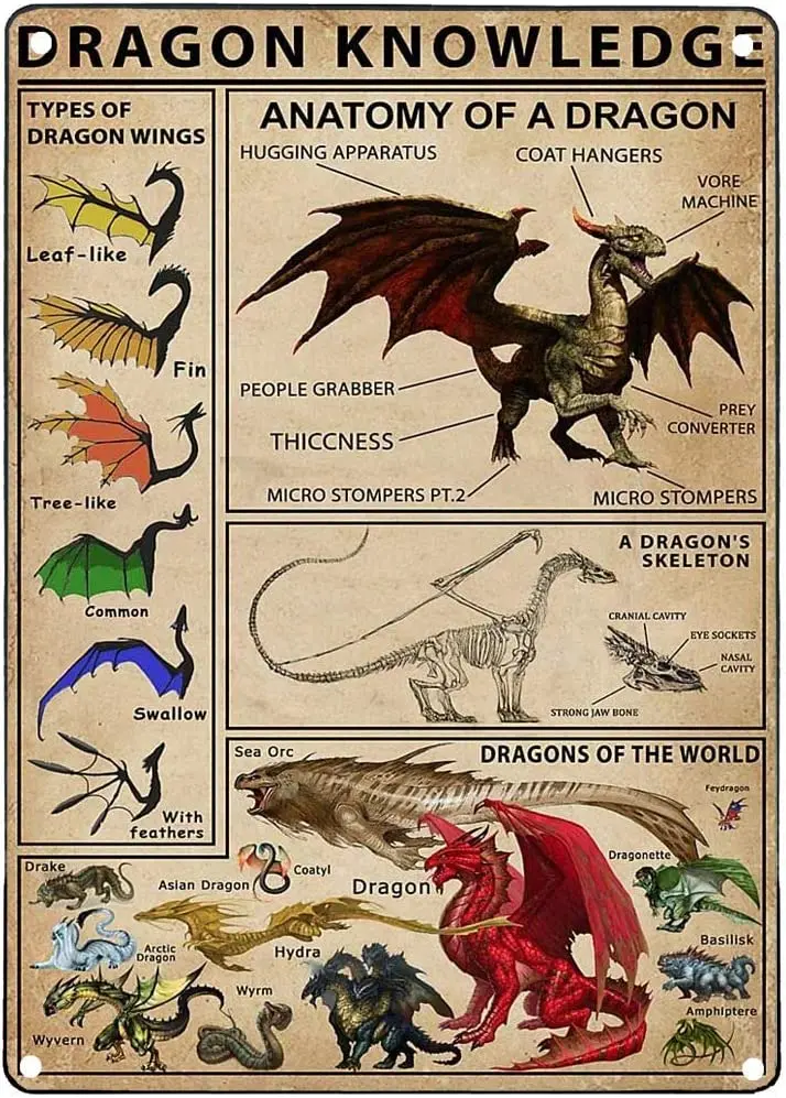 

Оловянные знаки, Забавный дракон, знания, мифический домашний декор