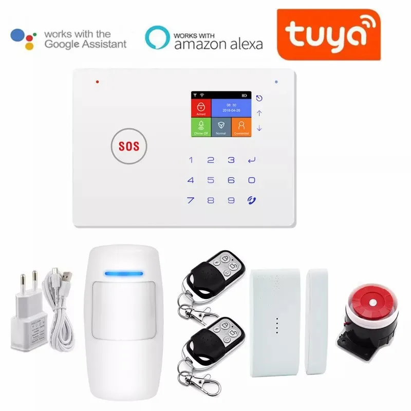 Tuya GSM WiFi Alarm System Kits Smart Home Security Gateway PIR Motion Sensor Mobile/Voice Remote Control By Alexa Google Home