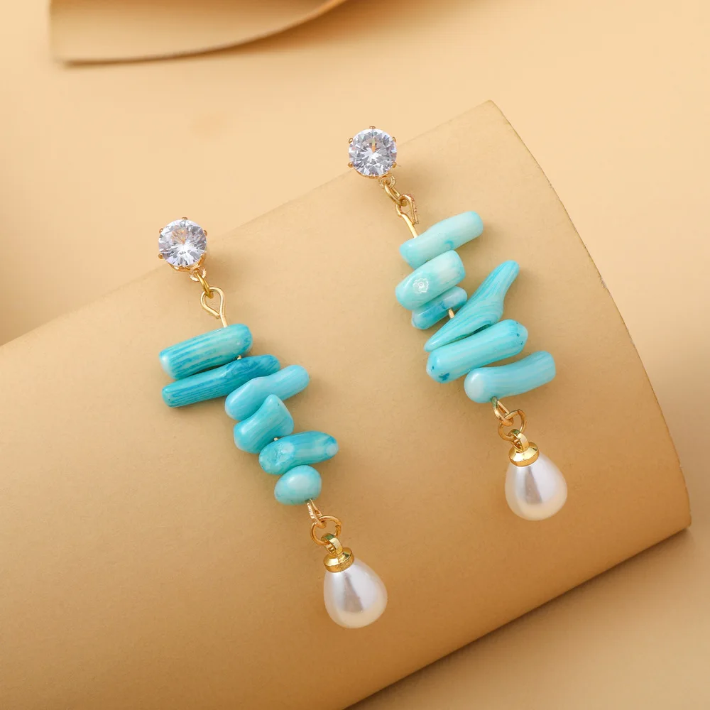 

Irregular Coral Pearl Rhinestone Earrings for Women Elegant Lady Style Colourful Earrings S925 Silver Pin Earrings