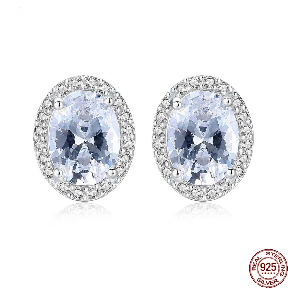 

BABIQU Women Genuine 925 Sterling Silver Earrings for Women Big Oval Zircon Stone Luxury Wedding Earring Brand Gift Fine Jewelry