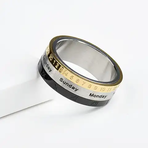Мужское вращающееся кольцо с календарем для беспокойства, времени, недели, даты, настроения, новые кольца