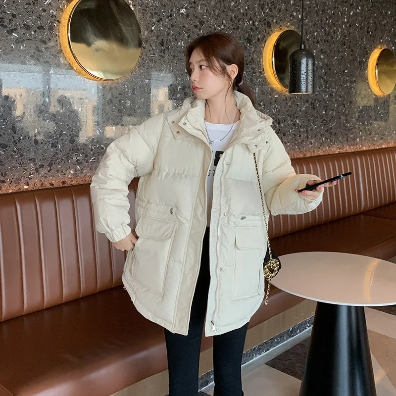 GRELLER 2022 New Women Winter Thick Hooded Down Jacket Cotton Warm Padded Parkas For Women Winter Coat Clothes Korean Style