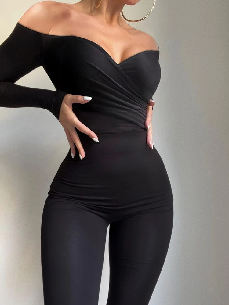 

Lace Skinny Jumpsuit Women Spring Summer Elegant Long Jumpsuit Black Slash Neck Mesh Elegant Sexy Party Night Evening Jumpsuit