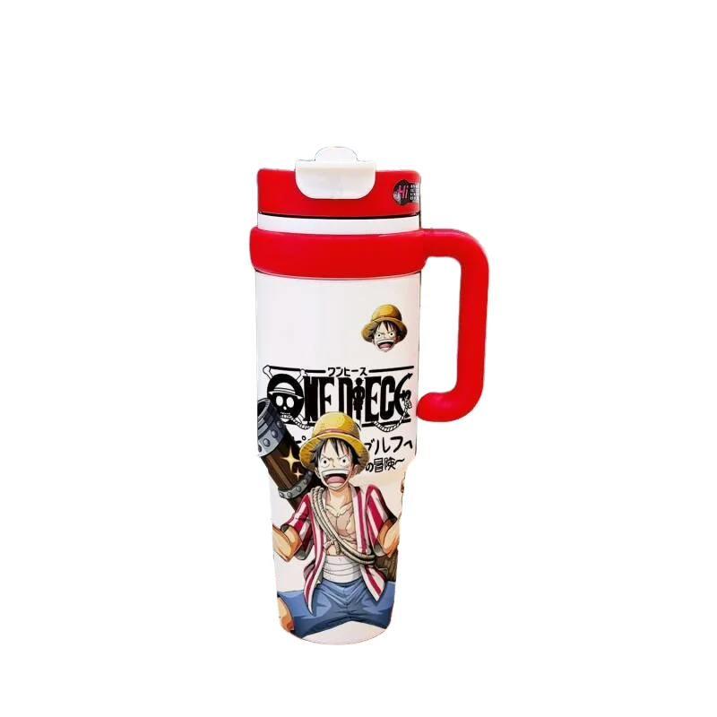 Фото Термос BANDAI One Piece Monkey D. Luffy из нержавеющей стали, большой емкости, с двумя трубочками для питья, портативный, с крышкой, для мужчин и женщин №1