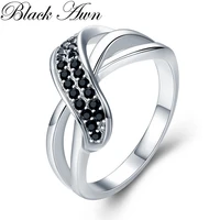 black awn silver color ring finger black spinel leaf wedding rings for women fashion jewelry g036