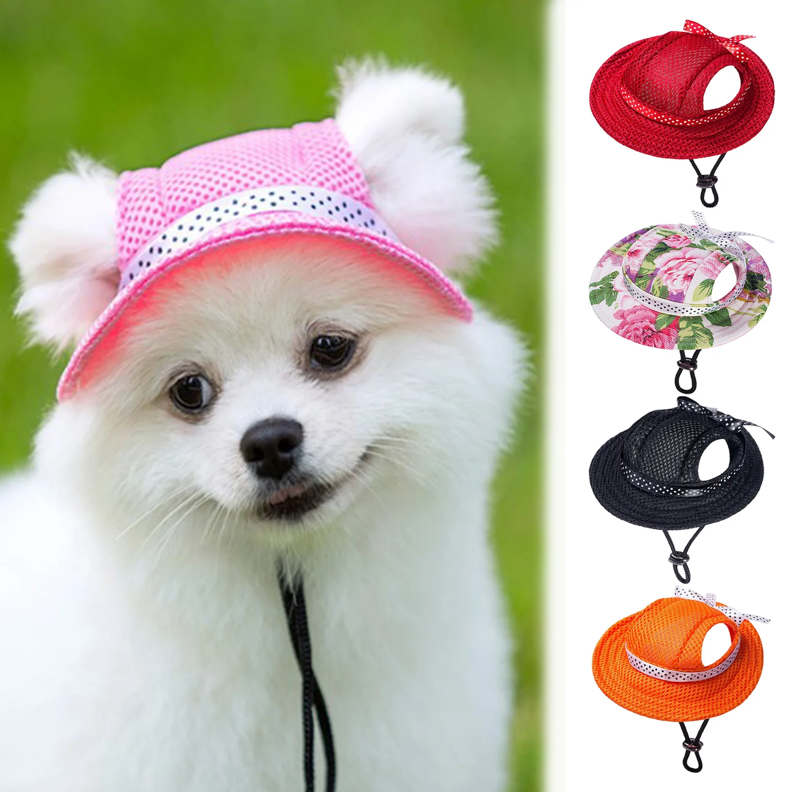 

Cute Pet Dog Cat Cap Breathable Summer Sunhat With Ear Holes Cloth Mesh Canvas Hat For Small Medium Dogs Cats Caps Pet Products